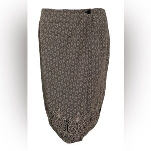Talbots Women’s Skirt Size 12 Black Tan Paisley Border Print Midi Lined USA
